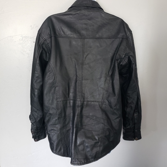 Zony Inc. Vintage 2002 Black Leather Jacket Snap Buttons Harley Davidson Pocket - Picture 4 of 11